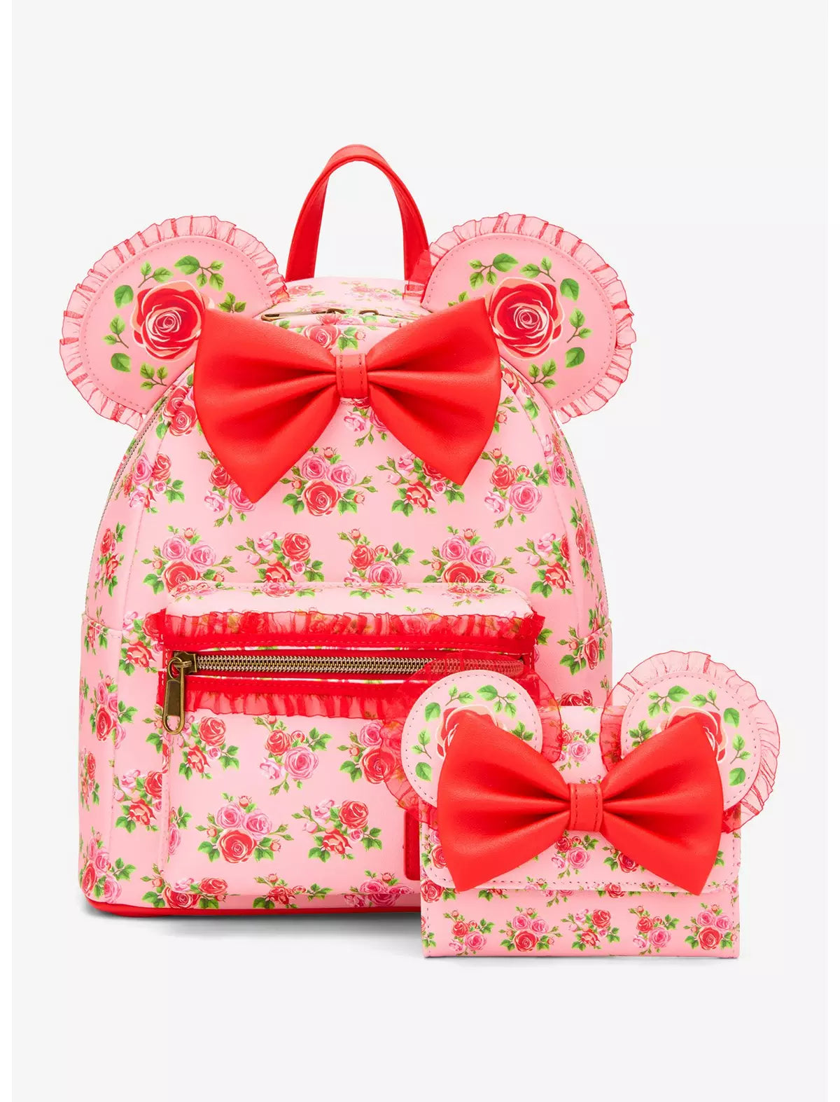 Loungefly Disney Minnie Mouse Pink & Red Roses Figural Mini Backpack Soft Tag