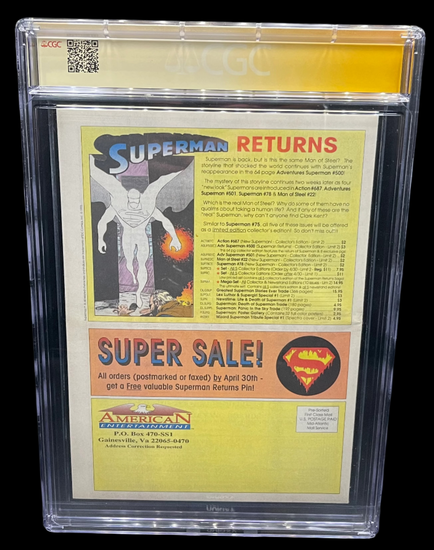 American Entertainment Catalog #NN Spider-Man Unlimited #1 CGC 7.5 Signature Series Rare AEM Signed Ron Lim