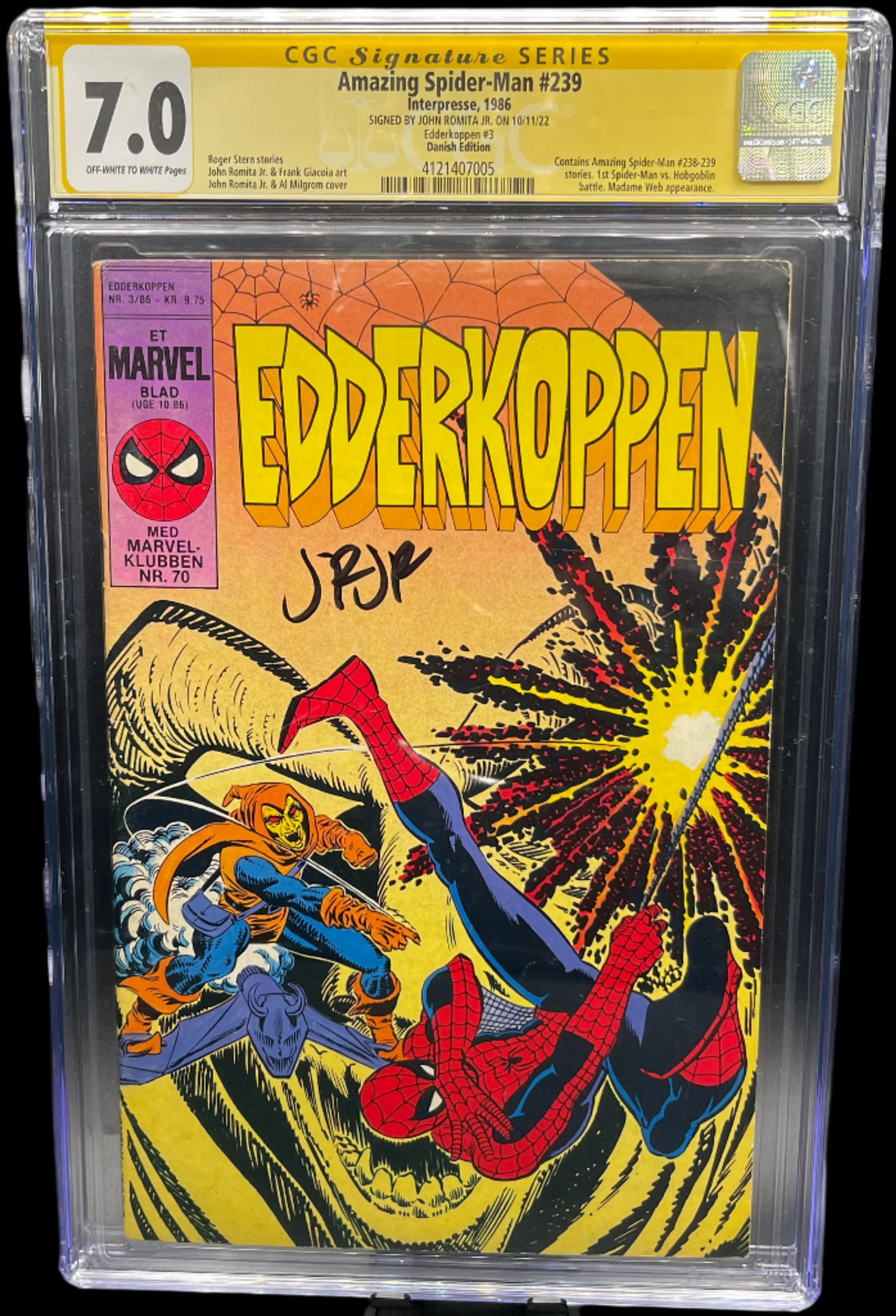 Amazing Spider-Man Vol. 1 #239B 1983 CGC 7.0 Signature Series Romita Jr. Danish Foreign Edition Marvel Comics