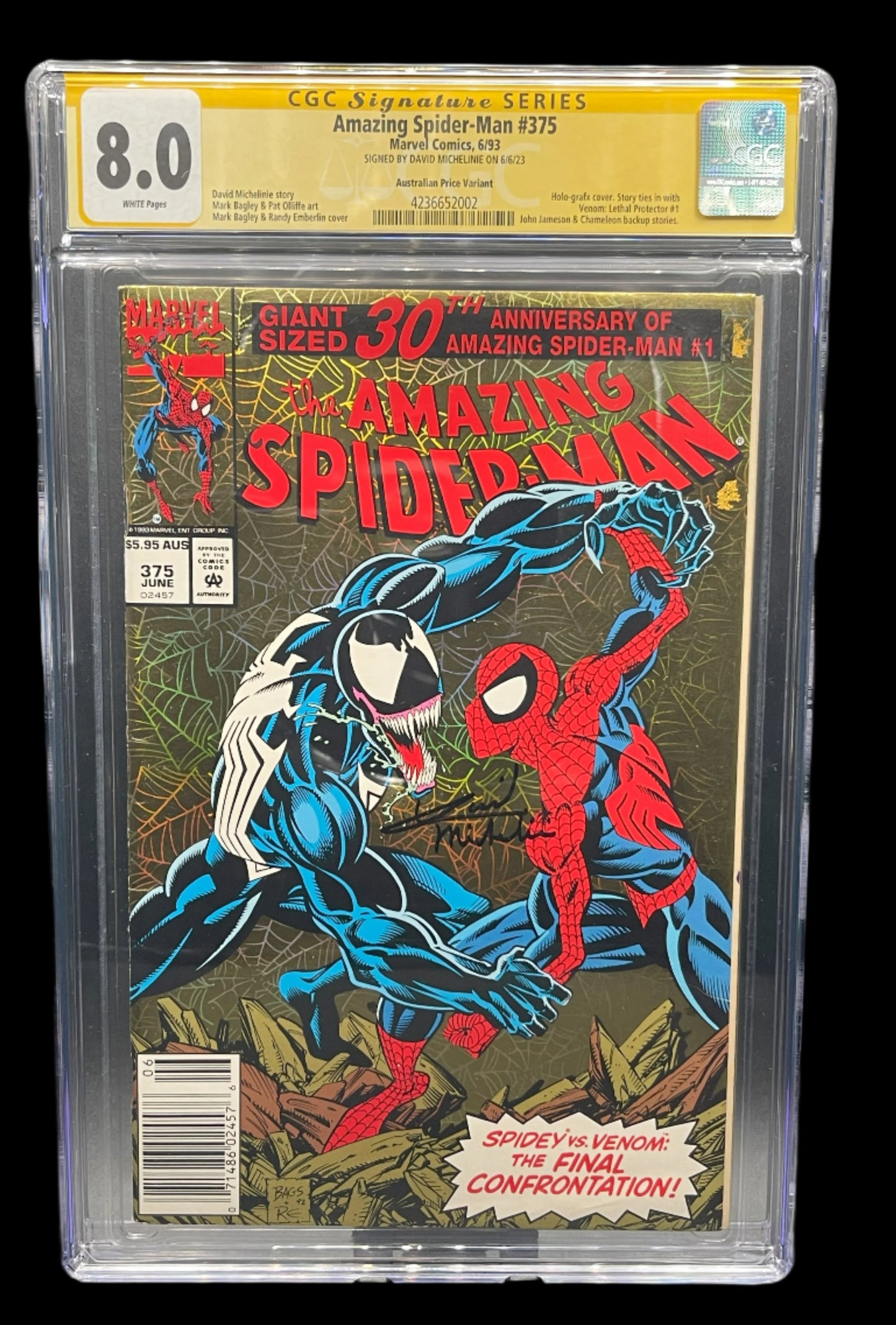 The Amazing Spider-Man Vol. 1 #375D 1993 CGC 8.0 Signature Series Michelinie Australian Price Variant APV Marvel Comics
