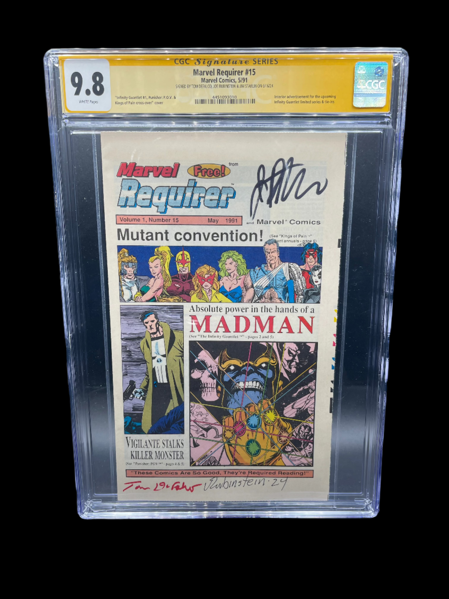 Marvel Requirer #15 Vol 1 Marvel Comics CGC 9.8 Signature Series Rare Signed x 3 Infinity Gauntlet #1