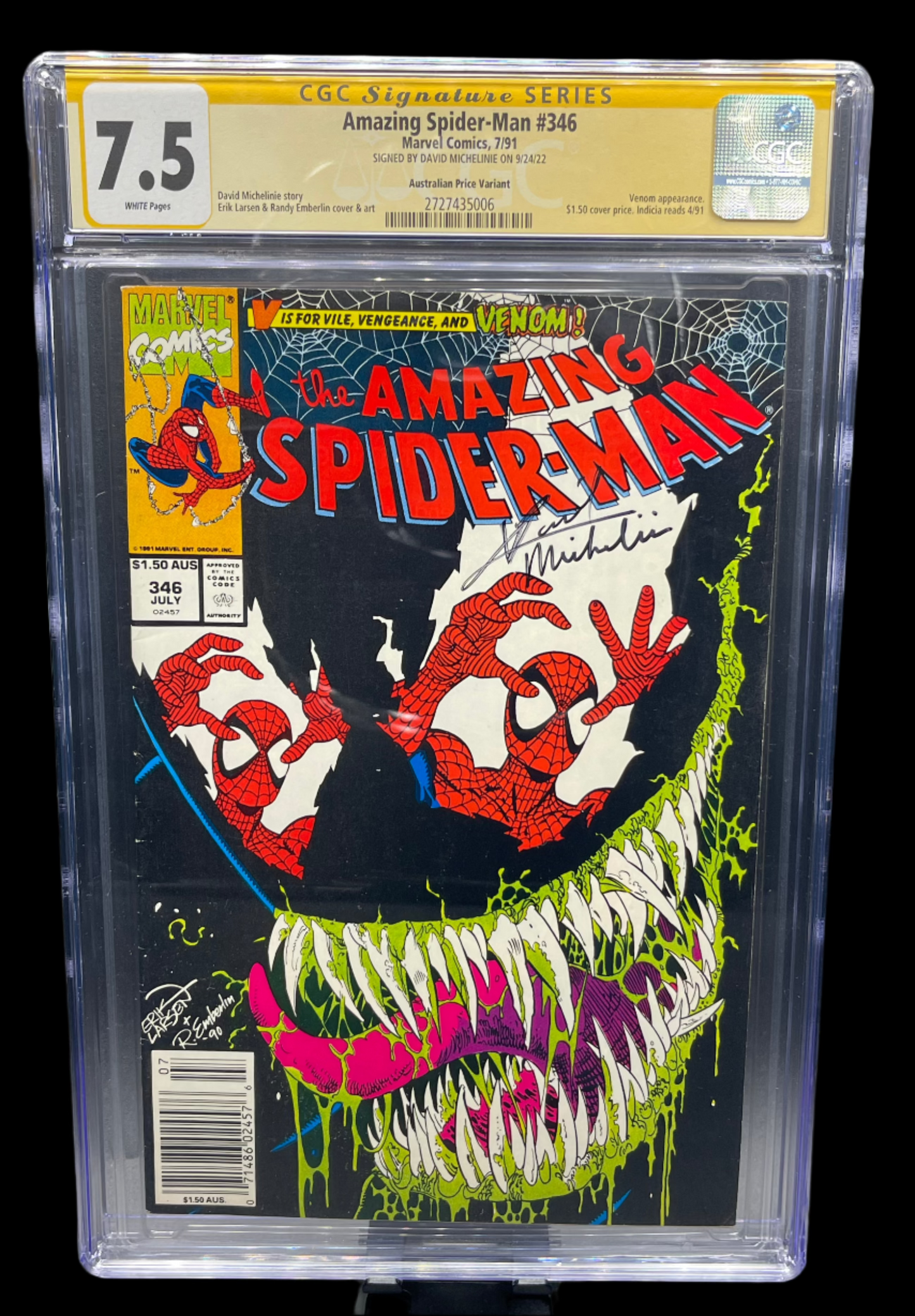 The Amazing Spider-Man Vol. 1 #346C 1991 CGC 7.5 Signature Series Michelinie Australian Price Variant APV Marvel Comics