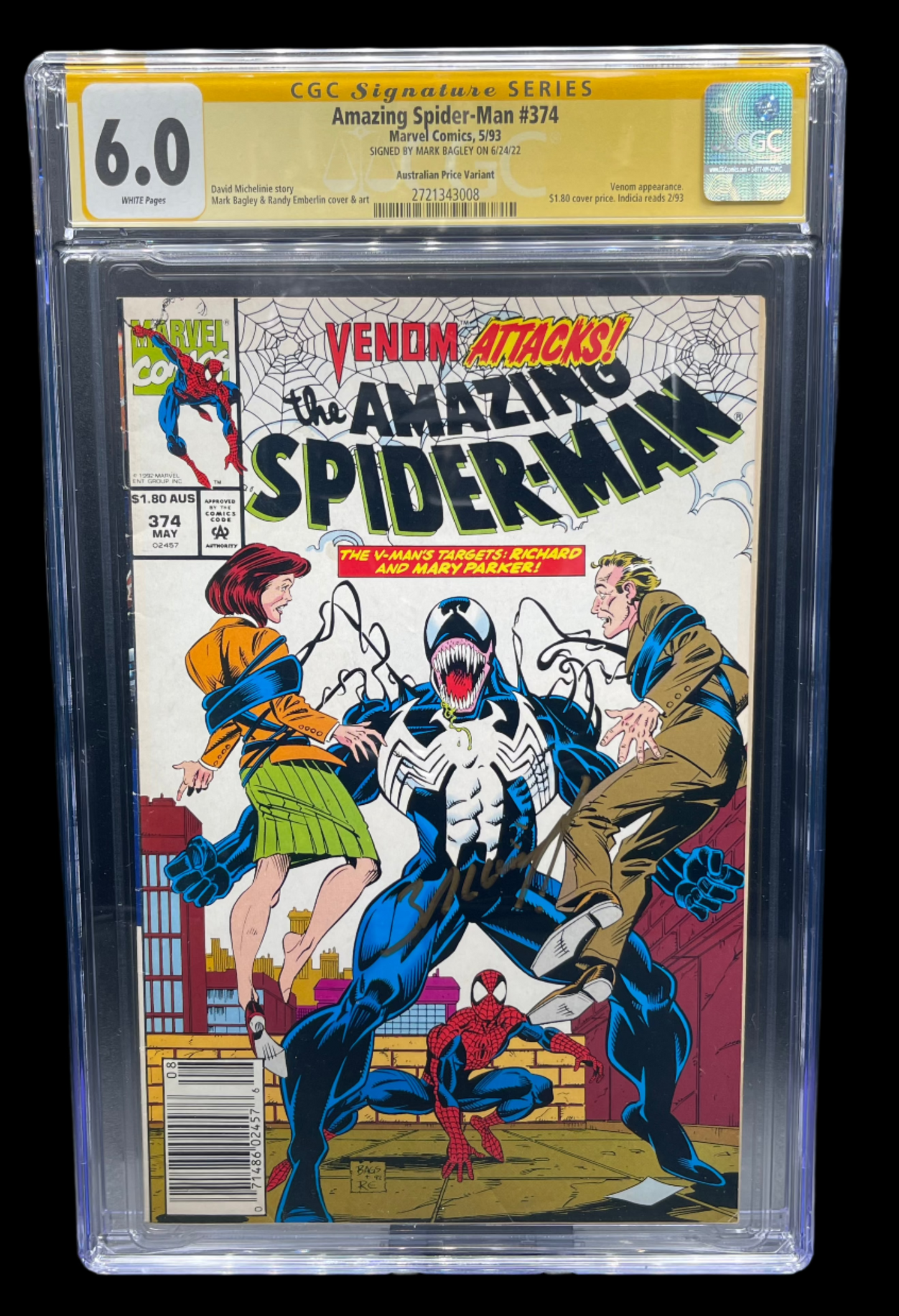 Amazing Spider-Man Vol. 1 #374C 1992 CGC 6.0 Signature Series Bagley Australian Price Variant APV Marvel Comics