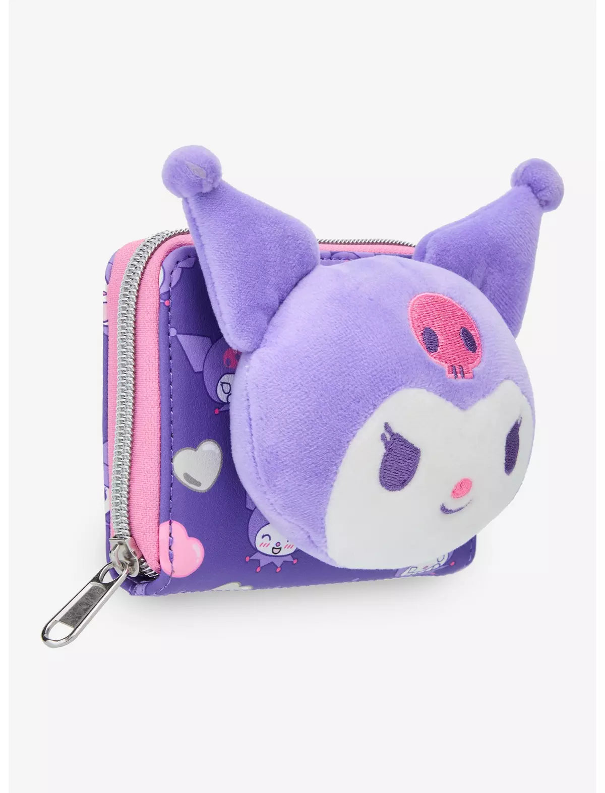 Loungefly Sanrio Kuromi Hearts Plush Face Mini Zipper Wallet Soft Tag