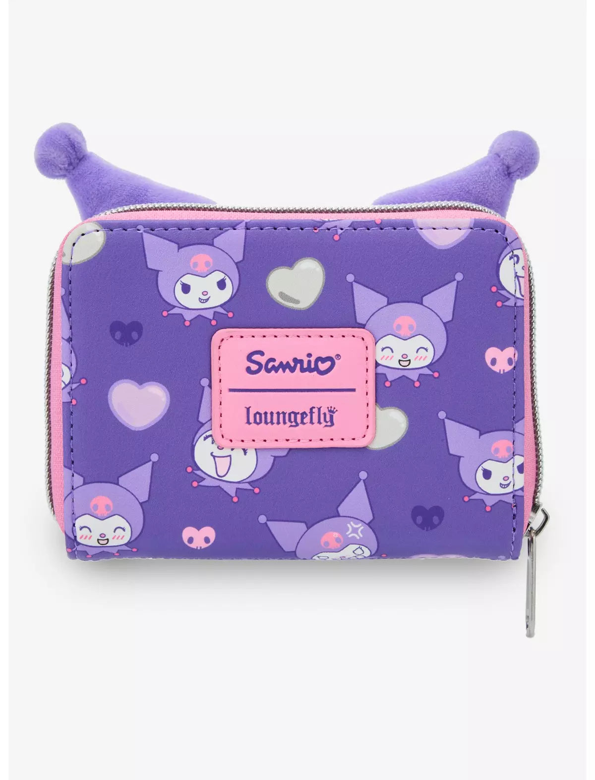 Loungefly Sanrio Kuromi Hearts Plush Face Mini Zipper Wallet Soft Tag