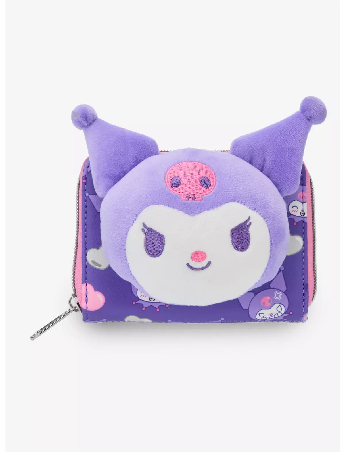 Loungefly Sanrio Kuromi Hearts Plush Face Mini Zipper Wallet Soft Tag