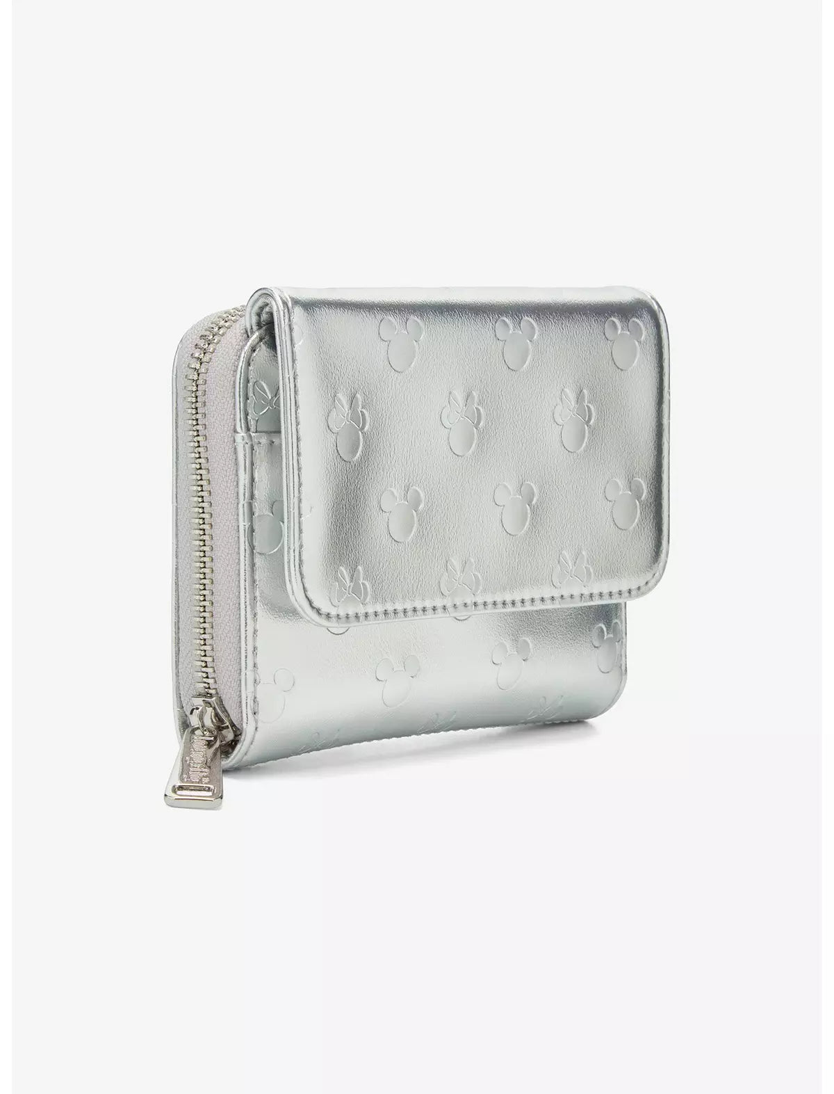 Loungefly Disney Mickey & Minnie Silver Metallic Zip Wallet Hard Tag — BoxLunch Exclusive