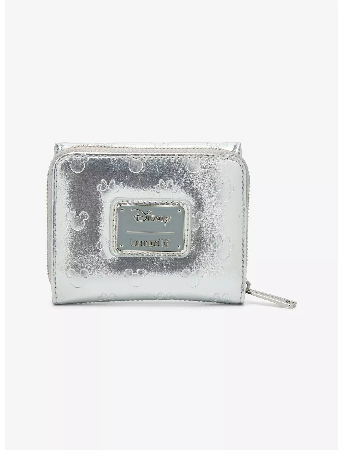 Loungefly Disney Mickey & Minnie Silver Metallic Zip Wallet Hard Tag — BoxLunch Exclusive