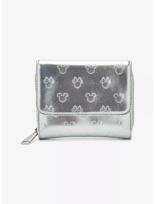Loungefly Disney Mickey & Minnie Silver Metallic Zip Wallet Hard Tag — BoxLunch Exclusive
