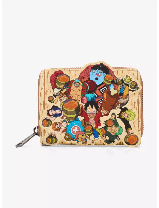 Loungefly Anime One Piece Group Portrait Wood Grain Wallet Hard Tag - BoxLunch Exclusive