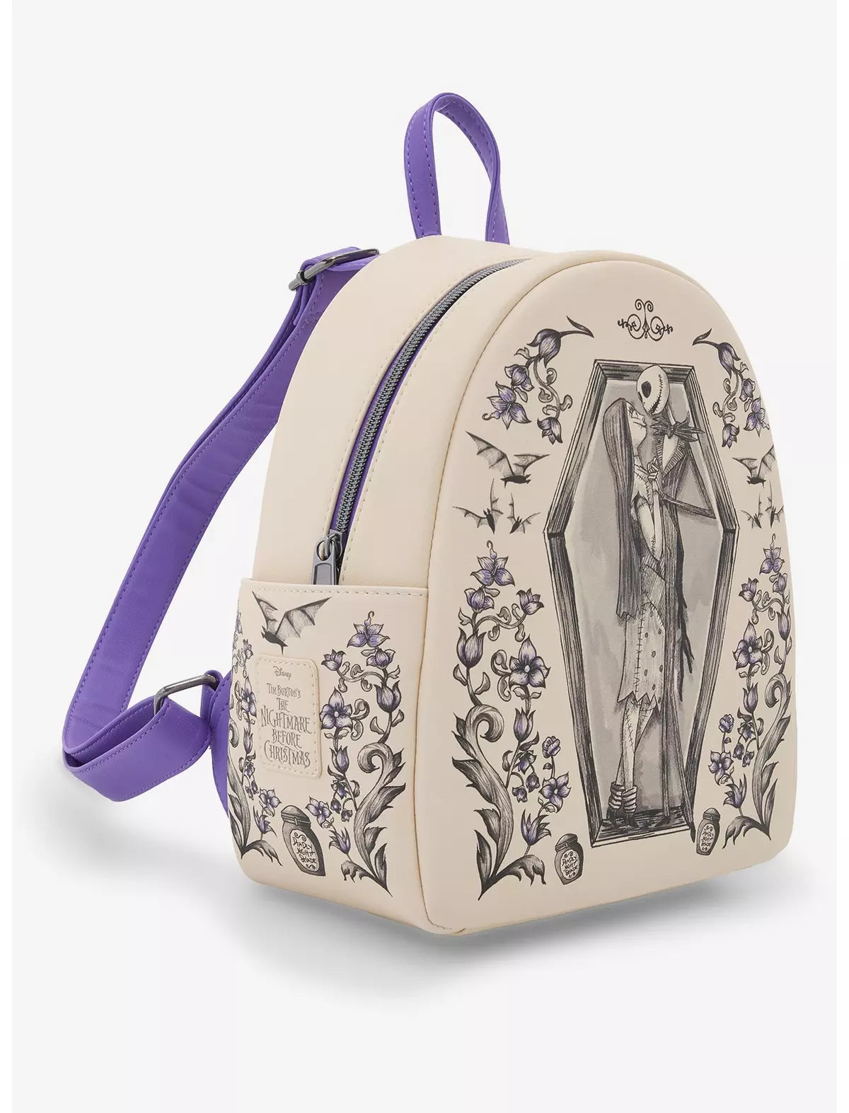 Loungefly Disney's Tim Burtons The Nightmare Before Christmas Jack & Sally Coffin Mini Backpack Soft Tag