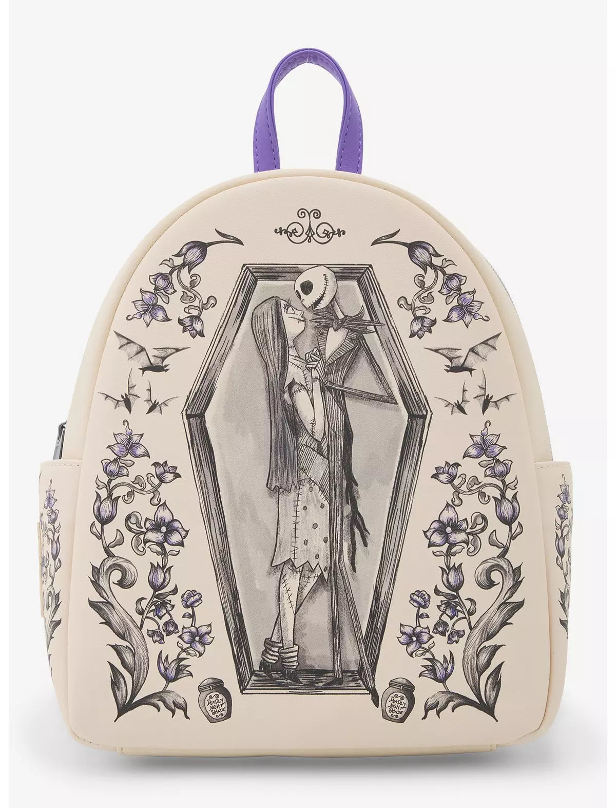Loungefly Disney's Tim Burtons The Nightmare Before Christmas Jack & Sally Coffin Mini Backpack Soft Tag