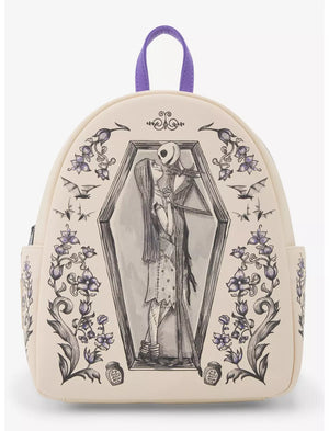 Loungefly Disney's Tim Burtons The Nightmare Before Christmas Jack & Sally Coffin Mini Backpack Soft Tag