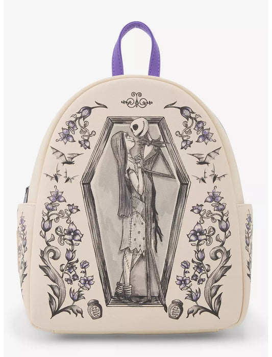Loungefly Disney's Tim Burtons The Nightmare Before Christmas Jack & Sally Coffin Mini Backpack Soft Tag
