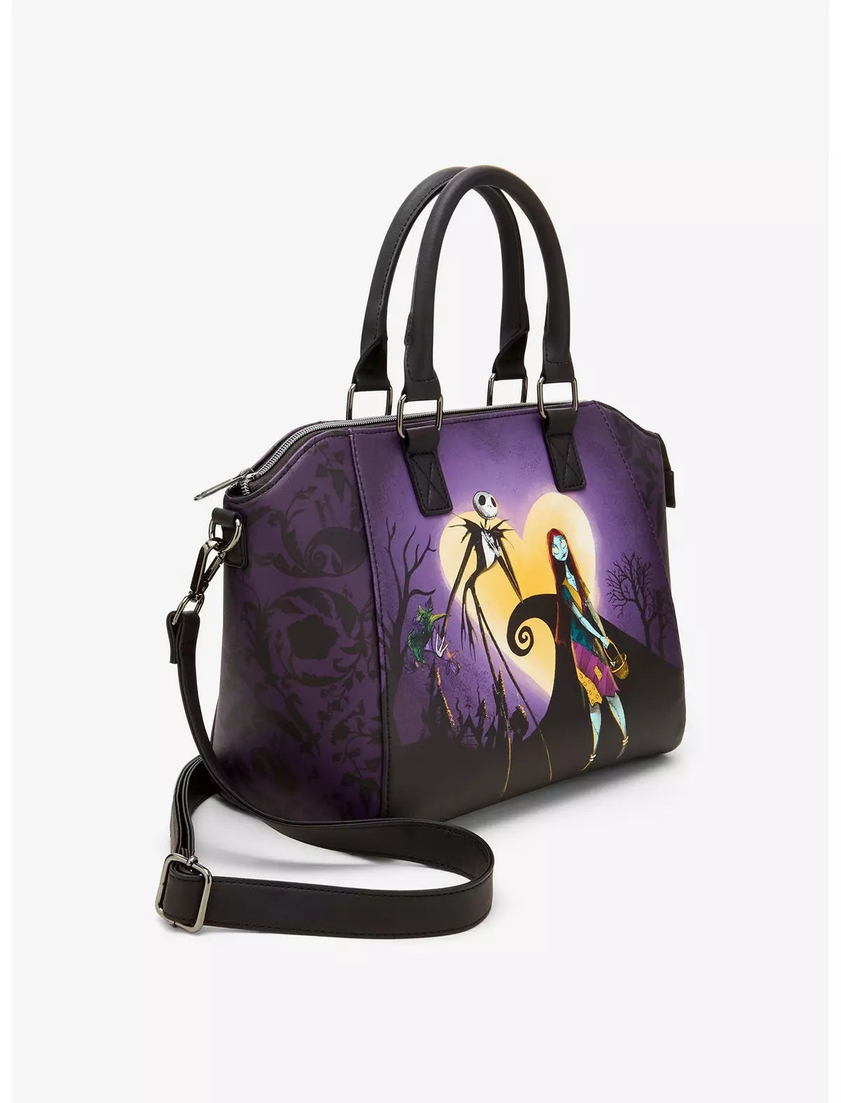 Loungefly Disney Tim Burtons The Nightmare Before Christmas Jack & Sally Heart Moon Satchel Bag Soft Tag