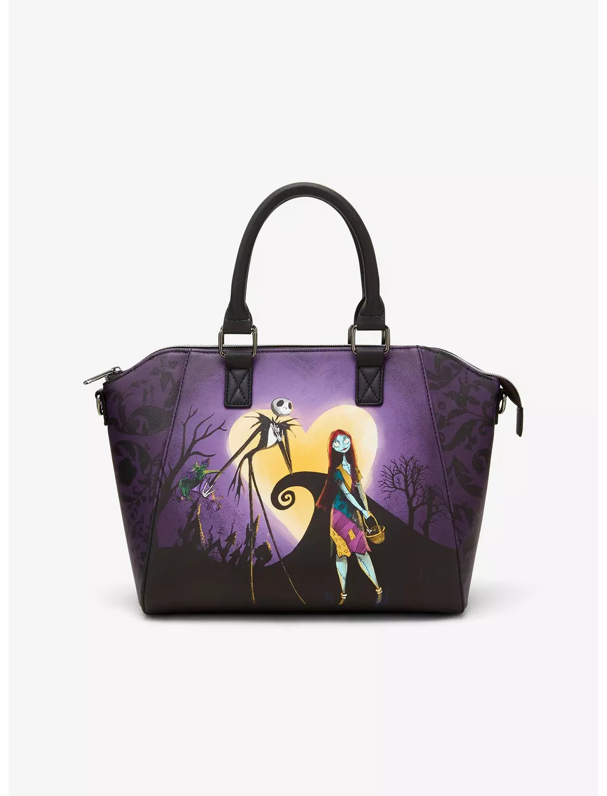 Loungefly Disney Tim Burtons The Nightmare Before Christmas Jack & Sally Heart Moon Satchel Bag Soft Tag