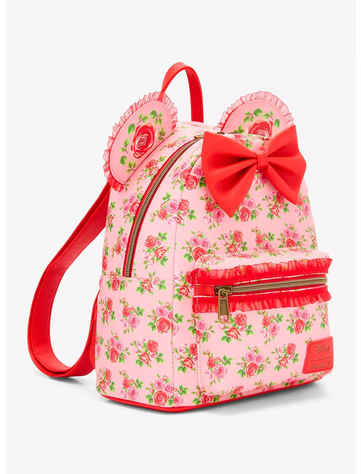 Loungefly Disney Minnie Mouse Pink & Red Roses Figural Mini Backpack Soft Tag
