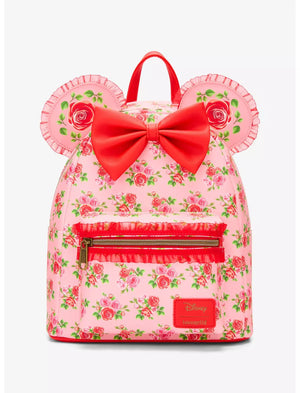 Loungefly Disney Minnie Mouse Pink & Red Roses Figural Mini Backpack Soft Tag