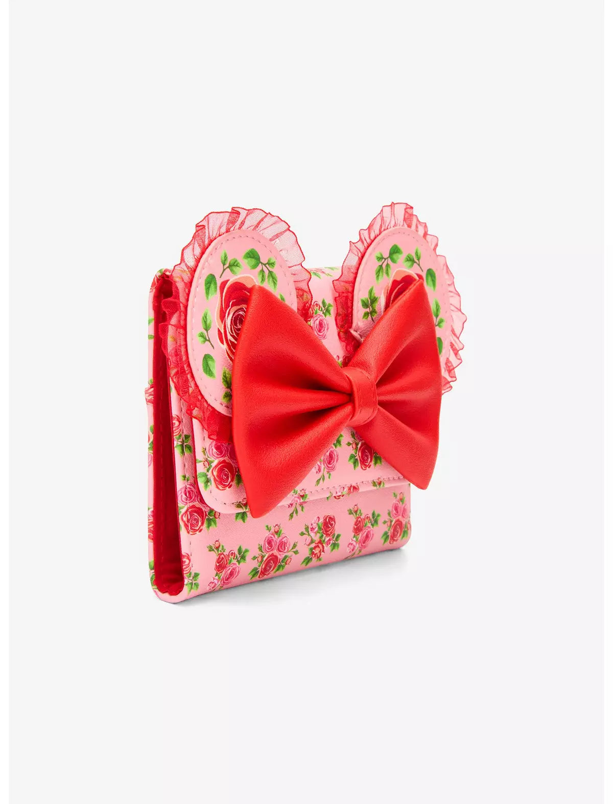 Loungefly Disney Minnie Mouse Pink & Red Roses Figural Mini Flap Wallet Soft Tag