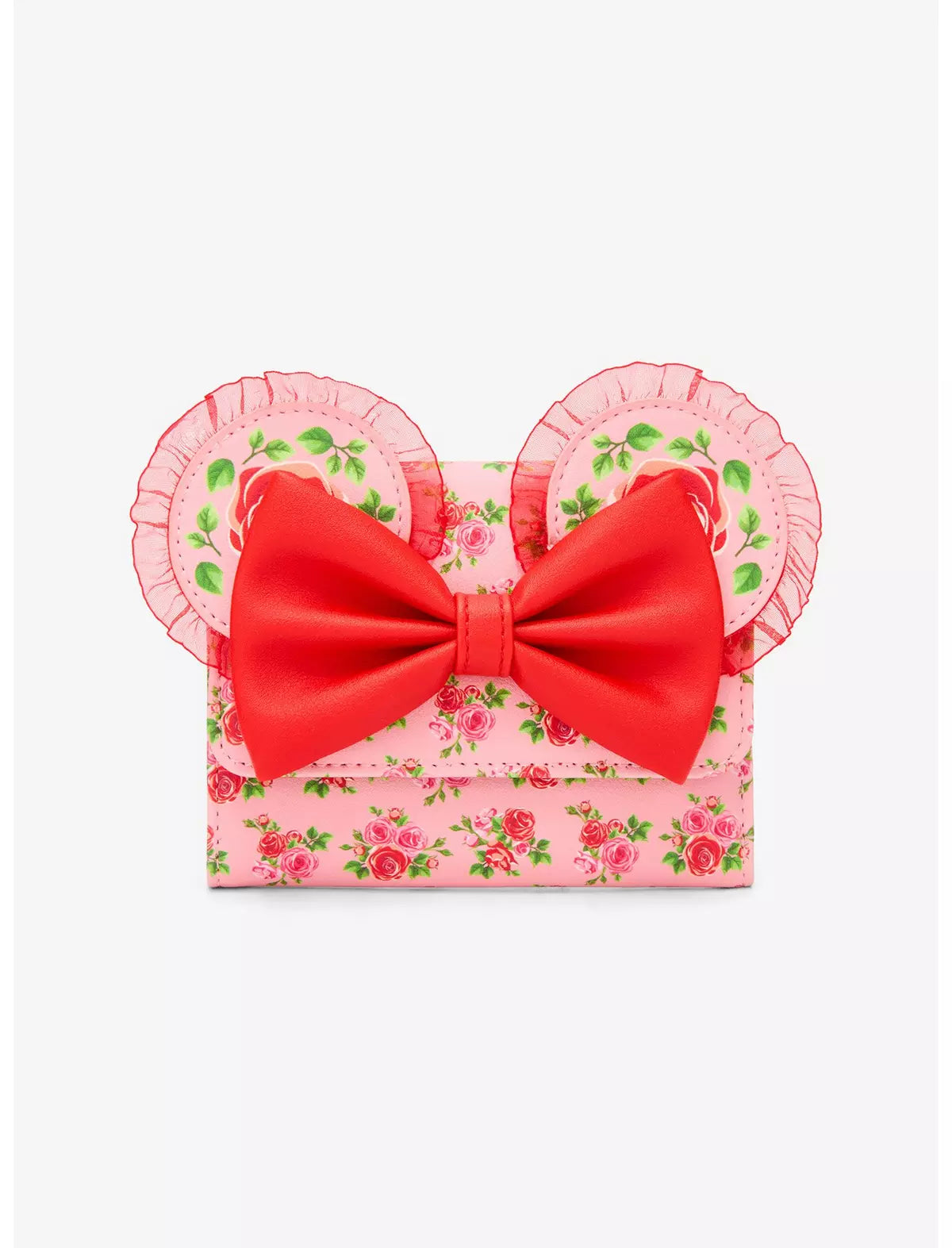 Loungefly Disney Minnie Mouse Pink & Red Roses Figural Mini Flap Wallet Soft Tag