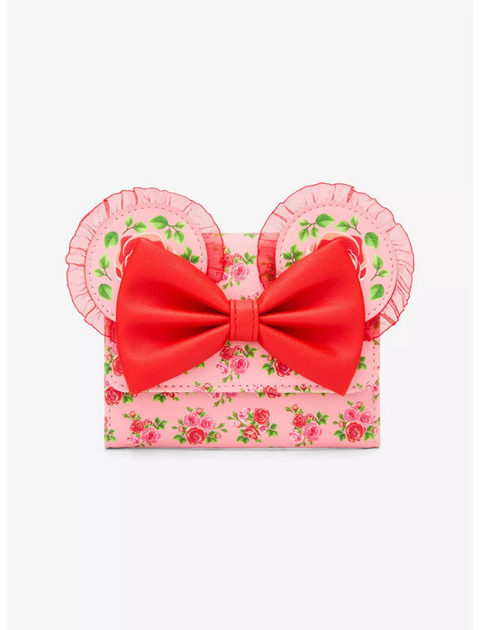 Loungefly Disney Minnie Mouse Pink & Red Roses Figural Mini Flap Wallet Soft Tag