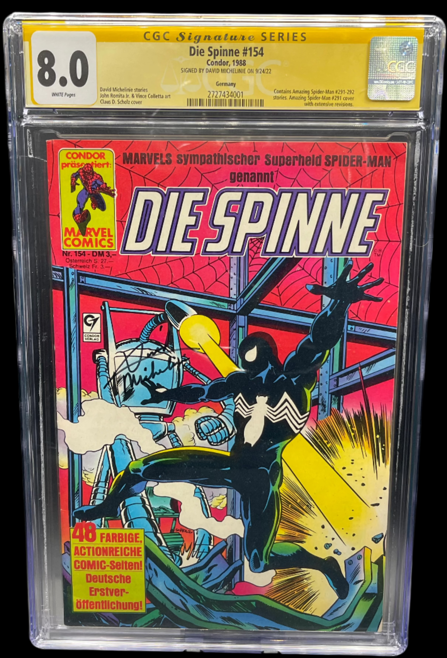 Amazing Spider-Man Vol. 1 #291A 1987 CGC 8.0 Signature Series  Michelinie German Foreign Edition Marvel Comics