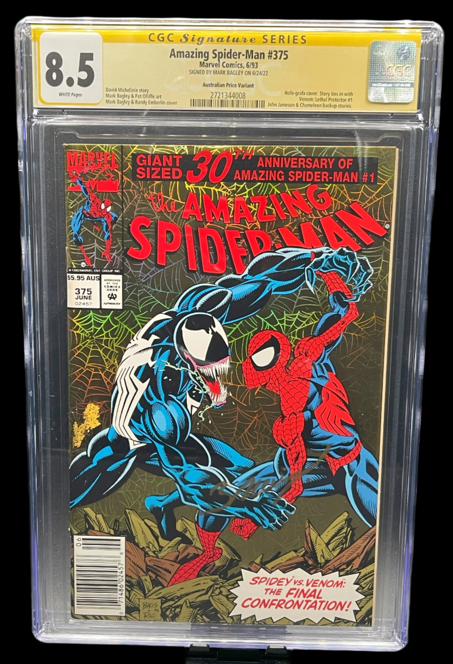 Amazing Spider-Man Vol. 1 #375D 1993 CGC 8.5 Signature Series Bagley Australian Price Variant APV Marvel Comics