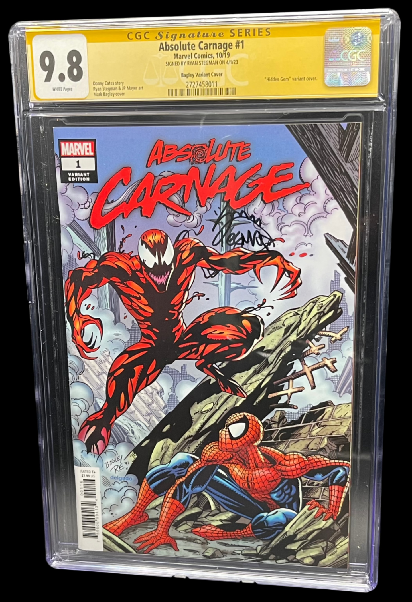 Absolute Carnage #1J 2019 CGC 9.8 Signature Series Stegman Incentive 1:100 Mark Bagley Hidden Gem Variant Cover Marvel Comics