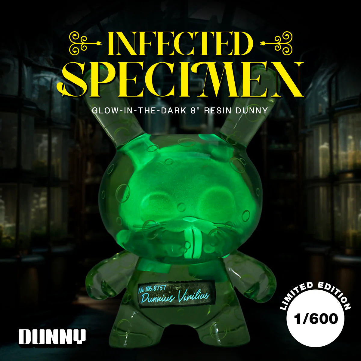Kidrobot Infected Specimen Dunny Glow-in-the-Dark 8-Inch Resin Art Figure Limited Edition 600 PCS